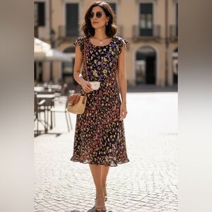 Talbots women’s midi pure 100% silk dress size 10 
Floral print